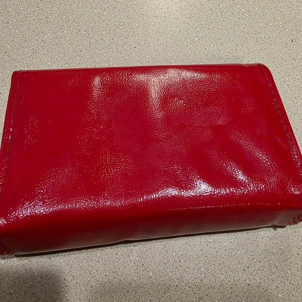 Vintage Wallet Red Patent Kiss Lock Zippered Clutch Organizer